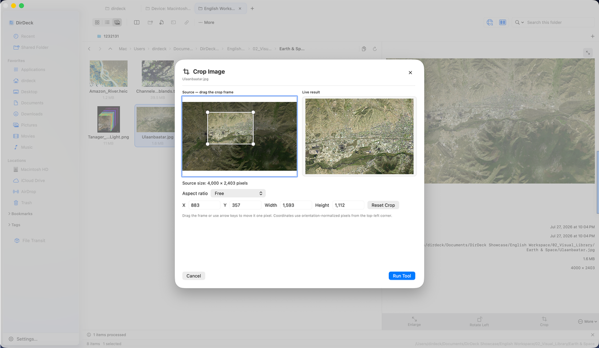 Adjusting a live image crop in DirDeck