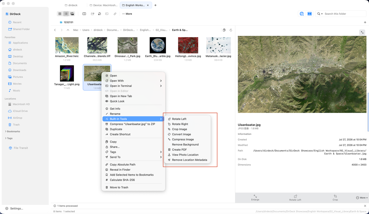 DirDeck image tools for rotate, crop, convert, compress and background removal