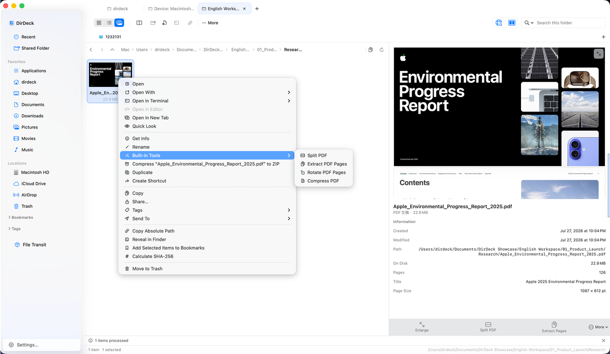 DirDeck PDF tools for split, merge, rotate and compress