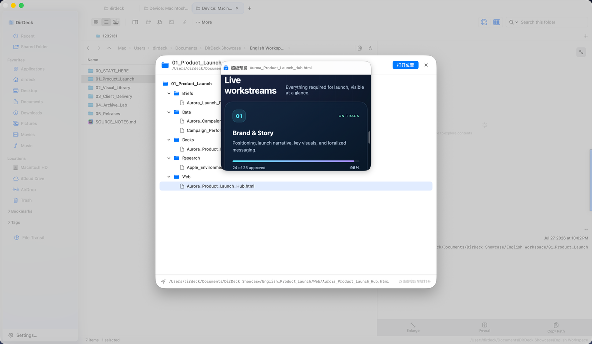 Previewing a local webpage in DirDeck Super Preview